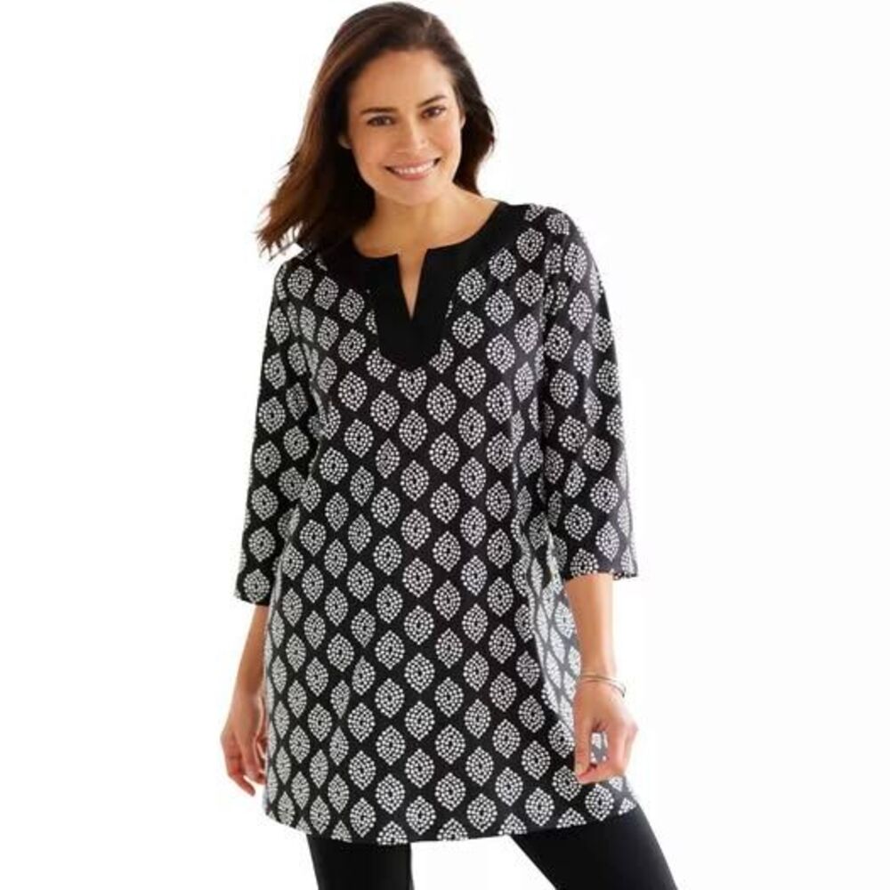 Woman Within Contrast Notch-Neck Three-Quarter Sleeve size 1X EUC